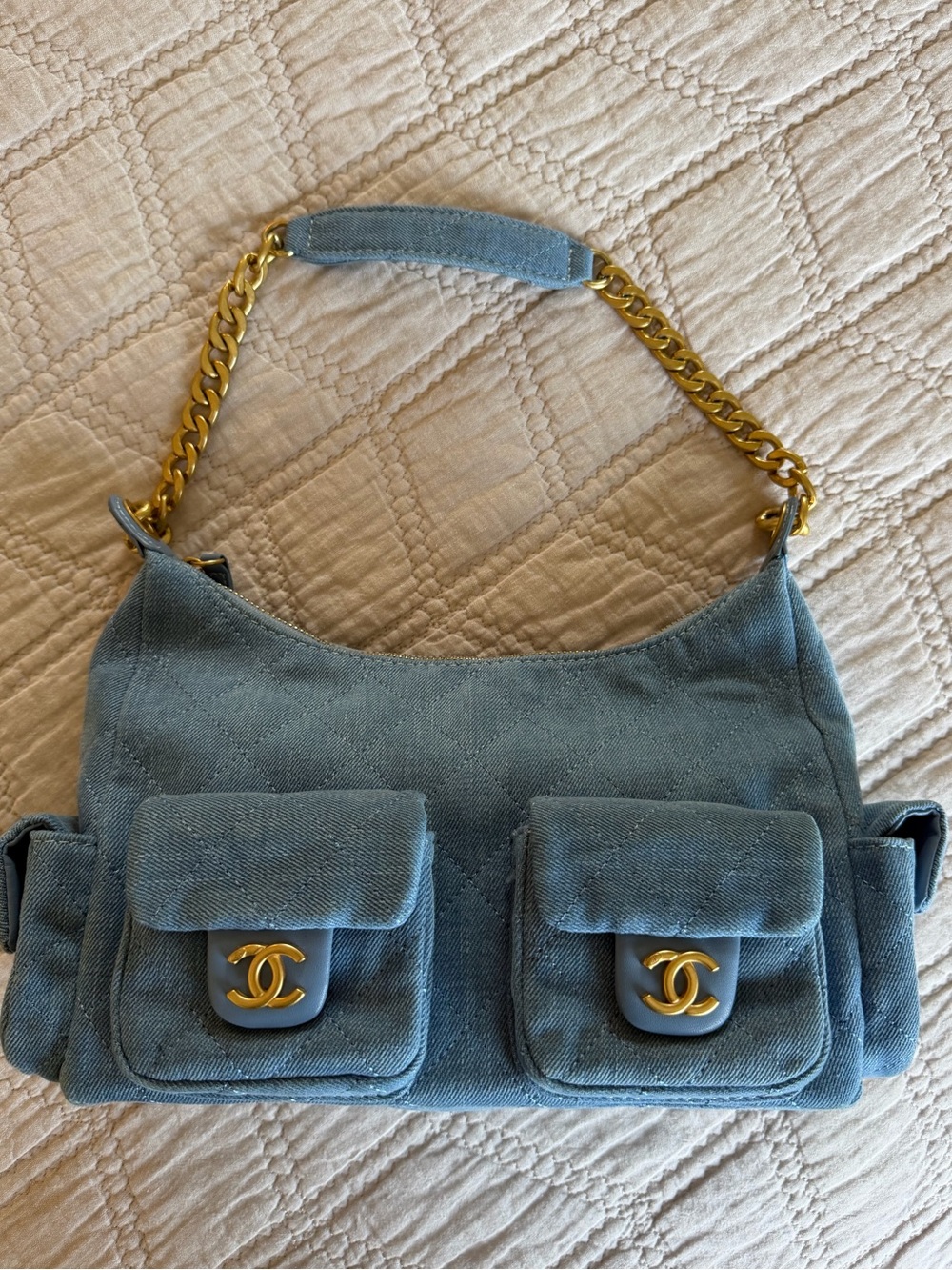 Inspired denim shoulder bag